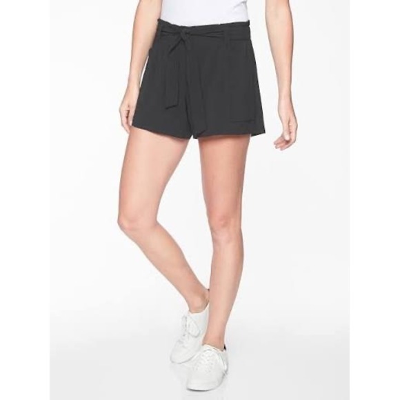 Athleta Skyline II Shorts Black Paperbag Waist Tie Belt Womens 12 High Rise - Picture 3 of 7